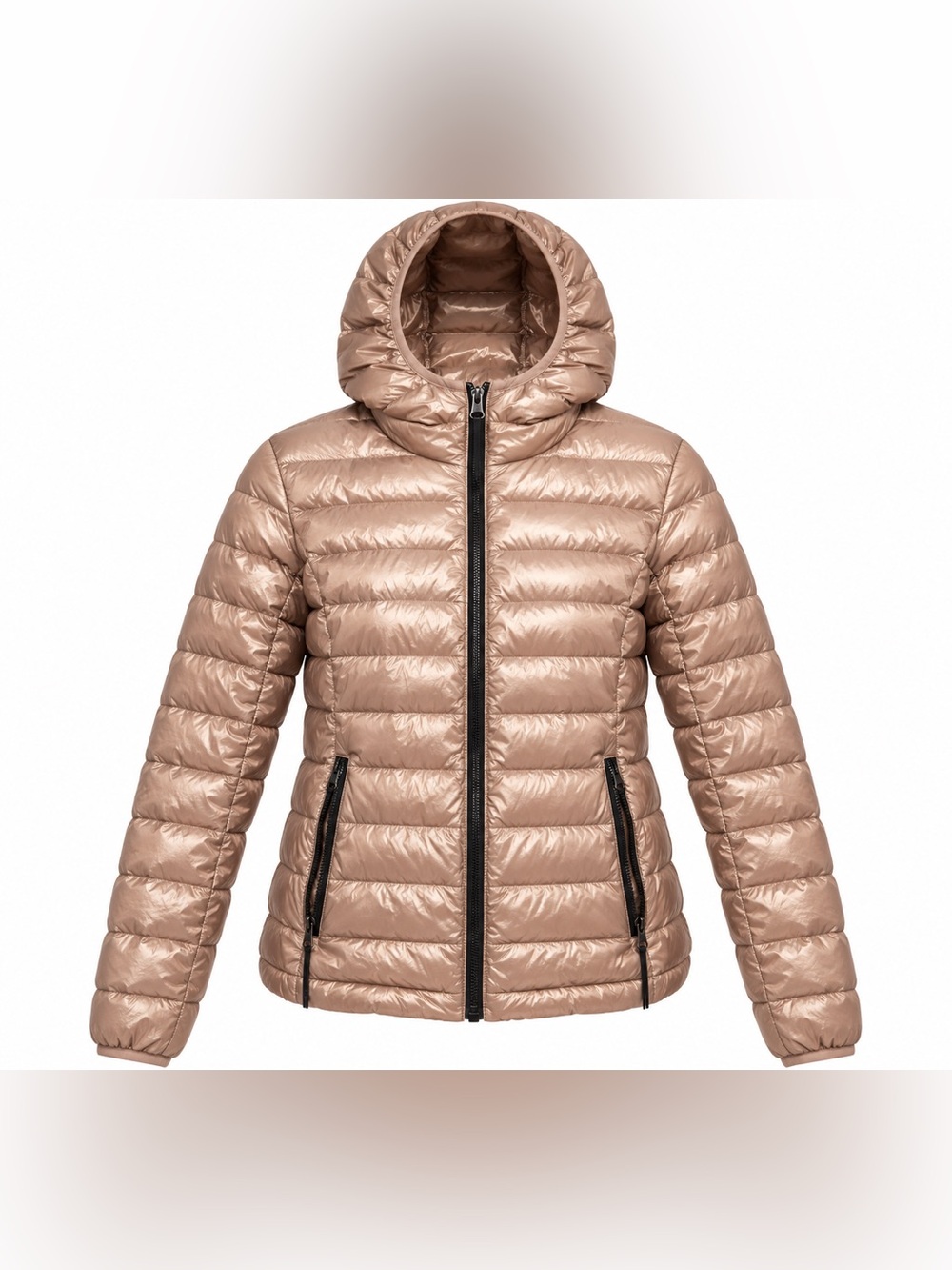 Simons Metallic Rose Gold Hooded Puffer Jacket Size M